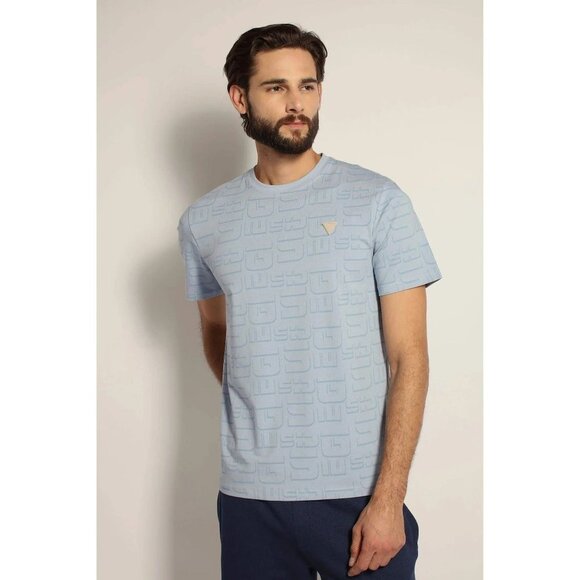 Guess Nimbus Mens Crew Neck Short Sleeve Brand Logo T-Shirt, Blue, Size L, NWT - Picture 1 of 6